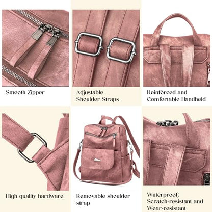 Backpack Purse for Women, Women Backpack Purse Small Leather Waterproof Anti-theft Shoulder Bags Handbags Ladies - color: Pink