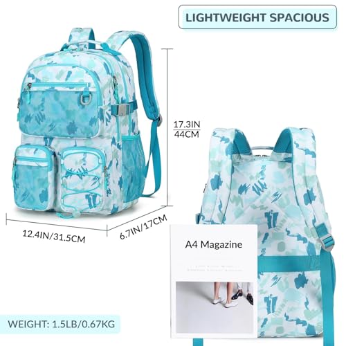 Lohol Multi-Pocket Backpack for School College Travel, Heavy Duty Big Bookbag with 15.6 inch Laptop Compartment (Green Graffiti - color: Green Graffiti