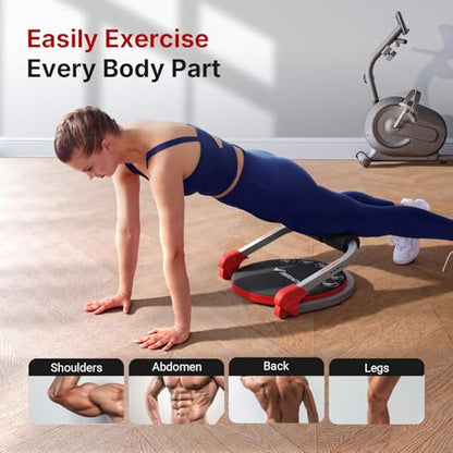 MERACH Ab Machine, Sit Up Exercise Equipment with 3 Adjustable Resistance Levels, Automatic Rebound Ab Crunch Machine for Core Workout, Ab Workout Equipment for Stomach - style: Round(Red)