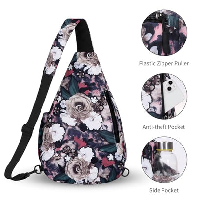 HUA ANGEL Crossbody Sling Bag for Men & Women Lightweight Waterproof Chest Shoulder Bag for Travel Hiking & Everyday Use - color: W-dried Rose