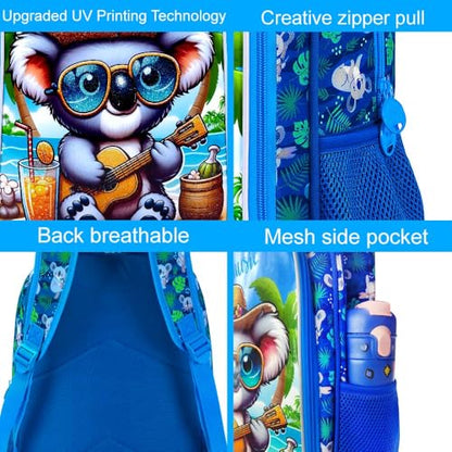 3Pcs Backpack for Boys, 16" Koala Kids Bookbag Set for Elementary Preschool Kindergarten, School Backpacks with Lunch Box(Blue) - color: Koala Blue