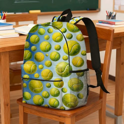 Tennis Backpack for Kids & Youth, 16 Inch Tennis-Themed School Bookbag, Lightweight Polyester Daypack with Front Zip Pocket, Side Bottle Pocket, Padded Adjustable Straps, Unisex - color: Tennis