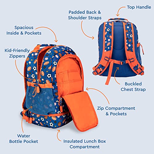 Bentgo Kids 2-in-1 Backpack & Insulated Lunch Bag - Durable 16” Backpack & Lunch Container in Unique Prints for School & Travel - Water Resistant, Padded & Large Compartments (Sports) - color: Sports