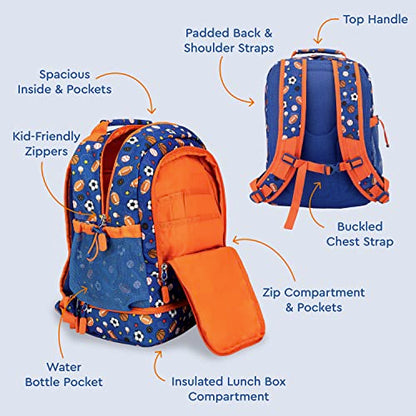 Bentgo Kids 2-in-1 Backpack & Insulated Lunch Bag - Durable 16” Backpack & Lunch Container in Unique Prints for School & Travel - Water Resistant, Padded & Large Compartments (Sports) - color: Sports