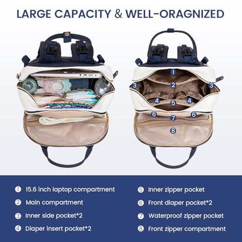 LOVEVOOK Diaper Bag Backpack, Baby Bag with Changing Pad, Large Diaper Backpack Boy Girl, Waterproof Baby Registry Bag for Mom Dad with Stroller Buckles, Dark Blue-beige - color: Dark Blue-beige