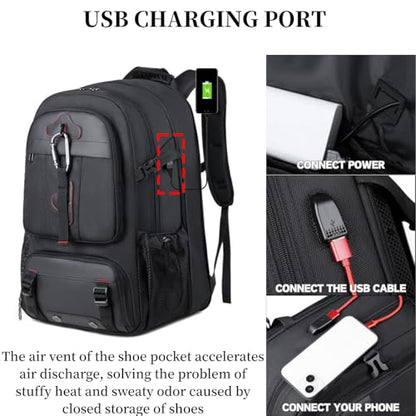 Travel Backpack 50L, 17 Inch Laptop Backpack for Men Women, Large Waterproof Carry On Backpack, TSA Friendly Flight Approved Anti-Theft Backpack with USB Interface & Shoe Compartment, Navy Blue - color: K17-navy Blue, size: 50 L