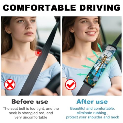2Pcs Soft Auto Seat Belt Cover Pads, Blue Dragonfly Car Seatbelt Shoulder Cushion for Comfortable Driving, Compatible with All Cars' Seatbelt and Backpack Straps 11x2.4inch - color: Dragonfly
