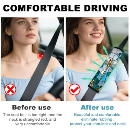 2Pcs Soft Auto Seat Belt Cover Pads, Blue Dragonfly Car Seatbelt Shoulder Cushion for Comfortable Driving, Compatible with All Cars' Seatbelt and Backpack Straps 11x2.4inch - color: Dragonfly