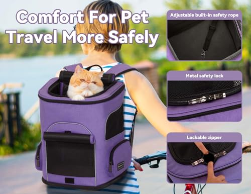 PETSFIT Dog Backpack Carrier with Upgraded Waist Protection, Pet Carrier Backpack Designed for Small Dogs/Cats, Fully Ventilated Collapsible Cat Backpack for Outdoor Traveling Hiking Camping Purple - color: Purple