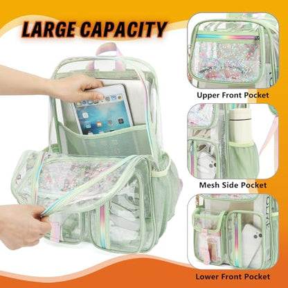 Clear Backpack for Girls Women, PVC Transparent School Backpacks See Through Bookbag for Stadium Sport Travel (Matcha Green) - color: Matcha Green