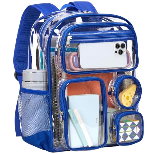 Vorspack Clear Backpack Heavy Duty - Clear Backpacks for School Large Transparent Bookbag with Multi-pockets for Girls Boys See Through Backpack for College Work Travel - Blue - color: Blue, size: Large