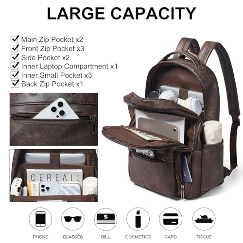 LATMAP Backpack Purse for Women Men Faux Leather Backpack, Travel Work Laptop Back Pack Teacher Bookbag fits 15.6" Laptop, Coffee - color: Style2-coffee