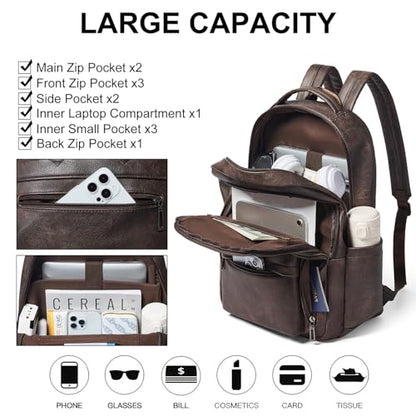 LATMAP Backpack Purse for Women Men Faux Leather Backpack, Travel Work Laptop Back Pack Teacher Bookbag fits 15.6" Laptop, Coffee - color: Style2-coffee