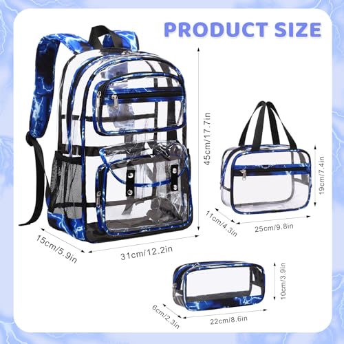 ACESAK Clear Backpack for Boys Girls - 3 Pcs Clear Heavy Duty with Lunch Bag - See Through Backpack Stadium Approved - color: Lightning