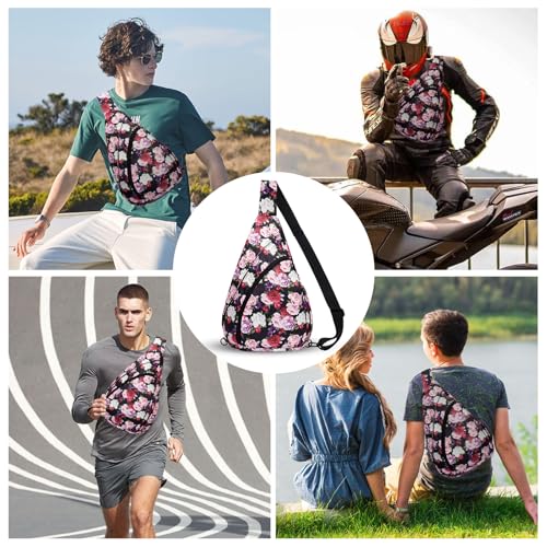 HUA ANGEL Crossbody Sling Bag for Men & Women Lightweight Waterproof Chest Shoulder Bag for Travel Hiking & Everyday Use - color: W-red Purple Flower