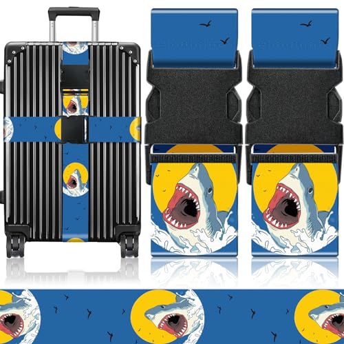 Slohif Luggage Straps for Suitcases Travel Belt Accessories Luggage Connector Identifiers 2 Pack Over Handle with Buckle Unique Nylon Adjustable Strap for Sleeping Bag Car Seat Shark - color: Shark
