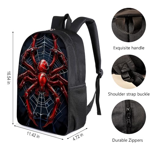 3 in 1 Spider Pattern, 17'' Large-Capacity Backpack Set With a Fashionable and Personalized Style is Exquisitely Designed and Widely Applicable, Making it an Ideal Choice(Red)