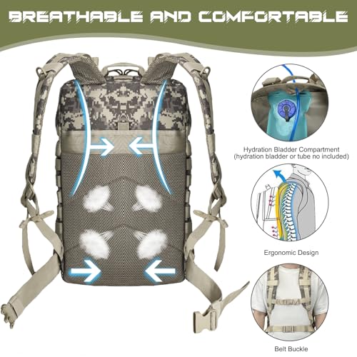 WOLT | Military Tactical Backpack for Men, Large Army 3 Day Assault Pack with MOLLE Bag for Hiking Survival Gear, Range Bag (CamouflageGrey) - color: Camouflagegrey