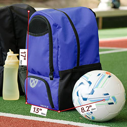 Mkour Soccer Bag - Football Basketball Volleyball Backpack with Ball Compartment and Holder - color: Royal blue