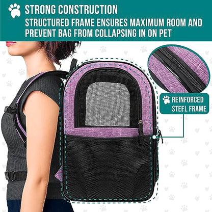 PetAmi Dog Backpack Carrier for Cats and Small Dogs, 4-Way Entry Ventilated Mesh Pet Carrier for Hiking Travel, Foldable Top with Sherpa Bed, Reflective and Poop Bag Dispenser, Up to 18 lbs, Purple - color: Purple