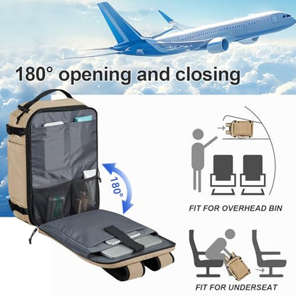 Carry On Travel Backpack with Shoe Compartment Flight Approved Laptop Backpack Expandable Work Business Backpack for Women Men Casual Daypack, Khaki - color: Khaki, style: A