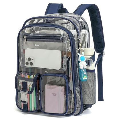 Clear Backpack Heavy Duty Transparent Backpacks Stadium Approved for School Work Sport Travel (Navy Blue) - color: Navy Blue