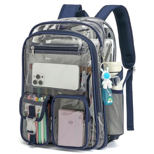 Clear Backpack Heavy Duty Transparent Backpacks Stadium Approved for School Work Sport Travel (Navy Blue) - color: Navy Blue