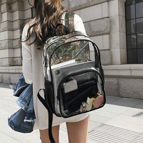 Camo Forest Trees Leaves Clear Backpack PVC Transparent Backpack Lightweight Book Bags Capacity Clear Bag for Boys Girls - color: Bronco Green