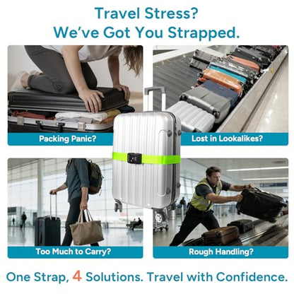 Travel Inspira Luggage Straps for Suitcases with TSA Lock, Protect Your Luggage Anti-Burst, High Visibility Color, Easy to Identify Luggage Adjustable Heavy Duty Belt for 20-28Inch Suitcases - color: Apple Green