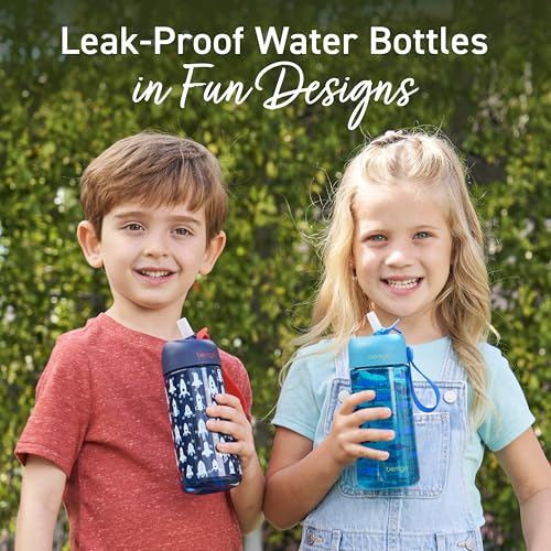 Bentgo Kids Water Bottle 2-Pack - Leak-Proof Durable Tritan BPA-Free 15 oz Cup for Kids/Toddlers Ages 3+; Bite & Sip Spout + Dishwasher Safe for School/Sports/Daycare/Camp (Rocket/Shark) - color: Rocket & Shark