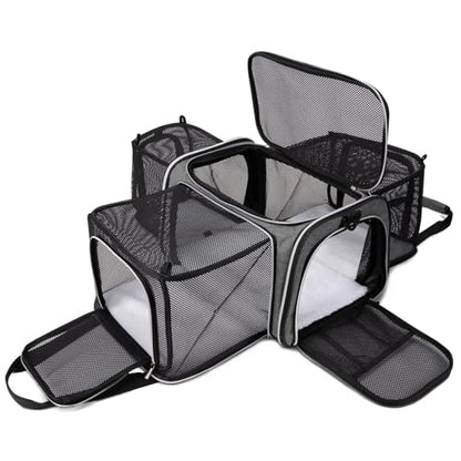 BAGLHER Cat Carrier Bag,Airline Approved Pet Carrier Soft Side Pet Travel 5 Sides Open Doors 3 Sides Expandable Foldable Dog Carrier with Fleece Pad - color: Grey, size: 17.5"L x 12.0"W x 11.5"H