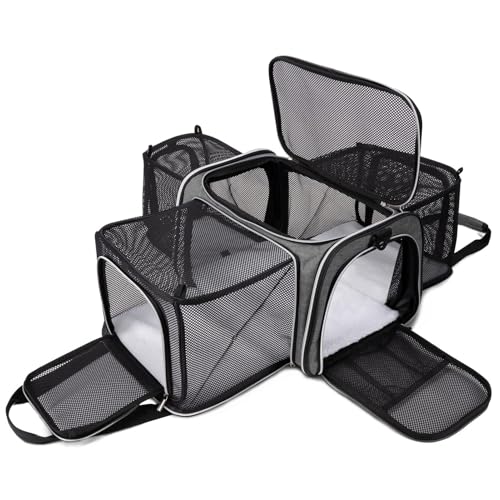 BAGLHER Cat Carrier Bag,Airline Approved Pet Carrier Soft Side Pet Travel 5 Sides Open Doors 3 Sides Expandable Foldable Dog Carrier with Fleece Pad - color: Grey, size: 17.5"L x 12.0"W x 11.5"H