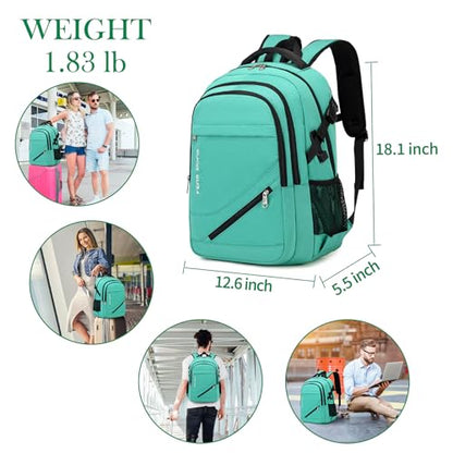 FENGDONG 17.3 inch Large Laptop Backpack Durable Waterproof Travel College Backpack Bookbag for Men & Women Business Backpack with USB Charging Port,Headset Port Light Green - color: A4-green