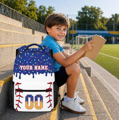 Personalized Baseball Drip Backpack, Blue Ice Cream Print Travel Bag, Multi Pocket Everyday Backpack (#4) - color: #4