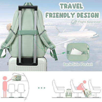 School Backpack for Girls, Laptop Backpack 15.6 Inch Kids Elementary Middle High School Bag Anti Theft Cute College Bookbags for Teens Girls Women Students Casual Travel Daypack,Green Beige - color: Green