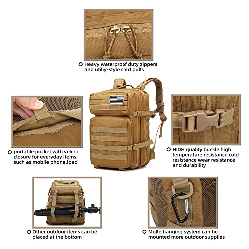 Lovelinks21 Hiking Assault Backpack Waterproof Motorcycle Backpack Bug Out Pack Rucksack for Outdoor Hiking - color: Khaki