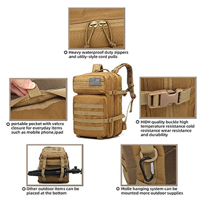 Lovelinks21 Hiking Assault Backpack Waterproof Motorcycle Backpack Bug Out Pack Rucksack for Outdoor Hiking - color: Khaki