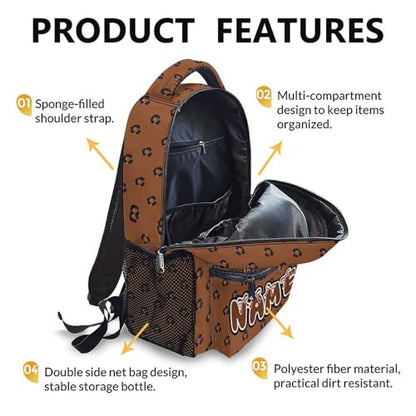 Backpack for Girls Personalized Bow Polka Dot Backpacks, 17 Inch Leopard Print for School Camp Picnic Team - color: Brown