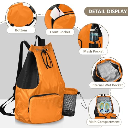 Sun Orange Gym Bag Backpack Gym Bag with Water Bottle Holder, 12.6" x 8.2" x 18.5" - color: Sun Orange