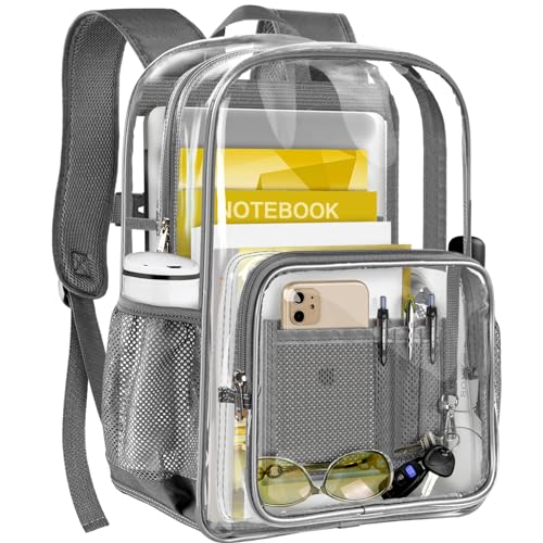Clear Backpack Heavy Duty Large Transparent Backpack with Reinforced Bottom Multi-pockets for College, Travel, Workplace Security - Gray - color: Grey