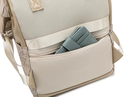 Kinmac Wide Open Style Laptop Backpack for Laptop Up to 15.6 Inch Men Women Travel Outdoor Backpack (Apricot Flower PU) - color: Apricot Flower Pu