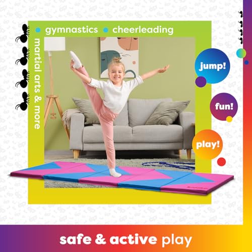 Antsy Pants Tumbling Mat for Kids – Gymnastics Mat, Easy to Clean, Sturdy, Foldable Tumbling Mats, Padded, Lightweight, Portable, Gymnastics Equipment for Active Play - color: 5-Fold PinkNeonBlue