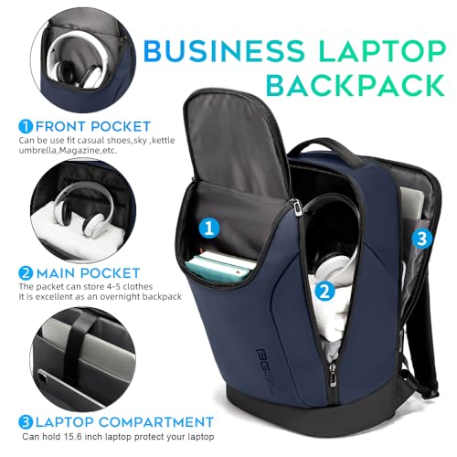 BANGE Business Commute Backpack Waterproof fit 15.6 Inch adopt in Commute,Travel Durable Backpack (Blue) - color: Blue(no Charge Port)