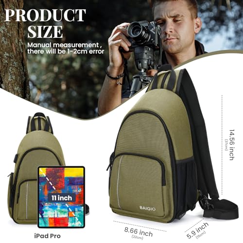 BAIGIO Camera Sling Bag Small Camera Backpack for Photographers,Water-resistant Camera Crossbody Bag Travel Caemra Backpack for DSLR SLR Mirrorless Camera - color: Green