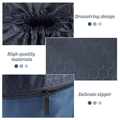 Drawstring Backpack Bag, Waterproof Draw String Back Sack with Zip Pocket, Gym Drawstring Bags Swim Bag for Men Women - color: Navy Blue, Upgraded