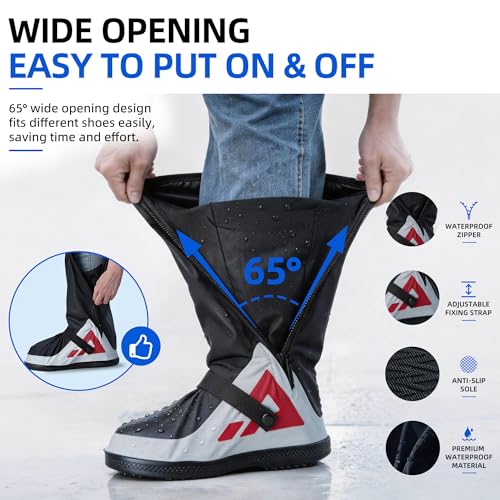 Waterproof Rain Boot Shoe Covers for Men and Women, Reusable Non-Slip Rain Shoe Covers with Zipper, Foldable for Outdoor Use