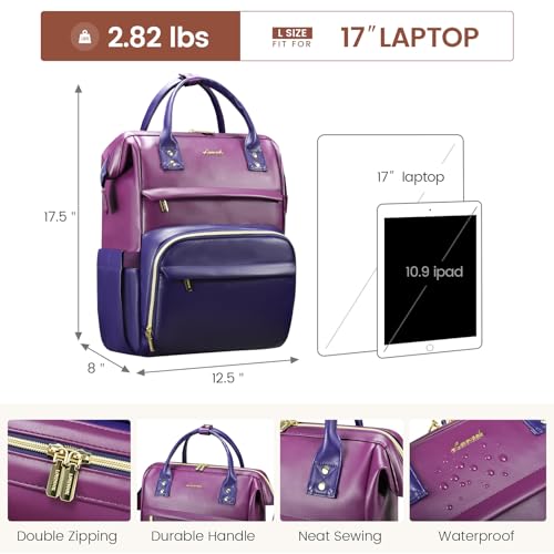 LOVEVOOK Leather Laptop Backpack - color: Purple - Blue, size: 17 Inch