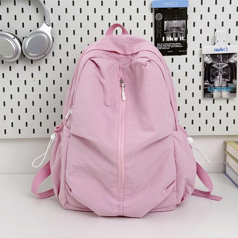 Women Solid Color Backpack Large Capacity Multi Pockets Daypack with Compartments Cute Lightweight Backpacks - color: Pink