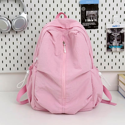 Women Solid Color Backpack Large Capacity Multi Pockets Daypack with Compartments Cute Lightweight Backpacks - color: Pink