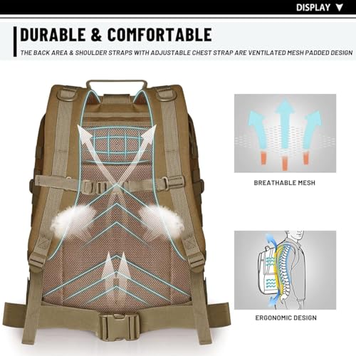 REEBOW GEAR Military Tactical Backpack for Men Large Army 3 Day Assault Pack Molle Hiking Daypack Bag (Brown-Tan) - color: Brown-tan